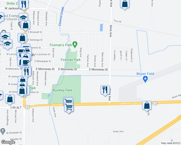 map of restaurants, bars, coffee shops, grocery stores, and more near 911 East Monowau Street in Tomah