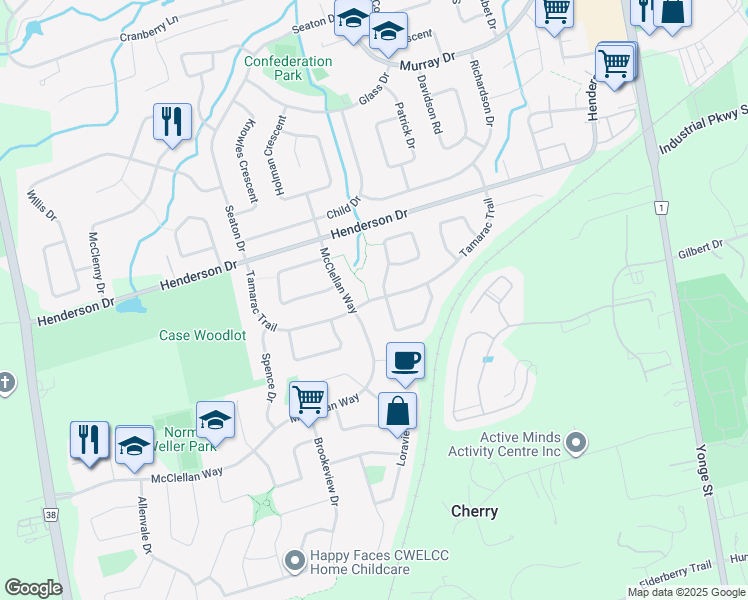 map of restaurants, bars, coffee shops, grocery stores, and more near Tamarac Trail in Aurora