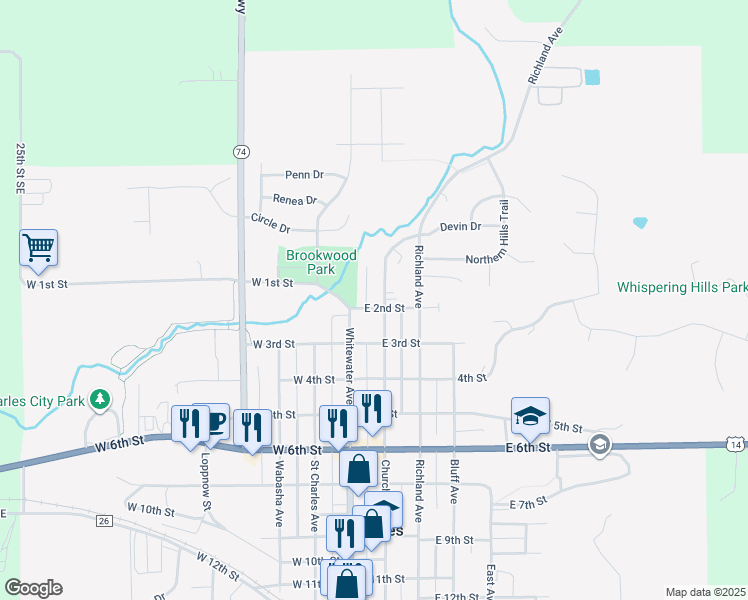 map of restaurants, bars, coffee shops, grocery stores, and more near 10 Church Avenue in Saint Charles