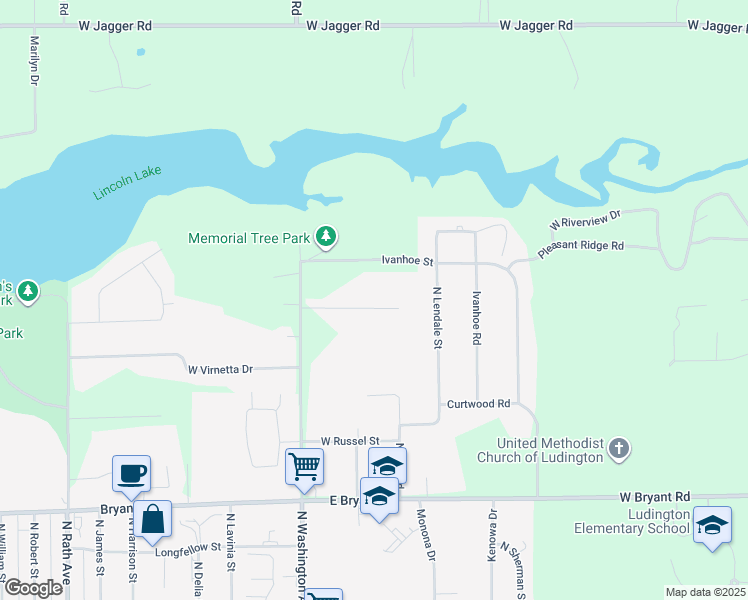 map of restaurants, bars, coffee shops, grocery stores, and more near 6272 West Cambridge Drive in Ludington