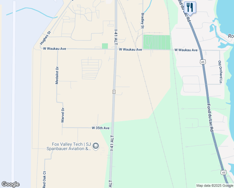 map of restaurants, bars, coffee shops, grocery stores, and more near 3302 Oregon Street in Oshkosh