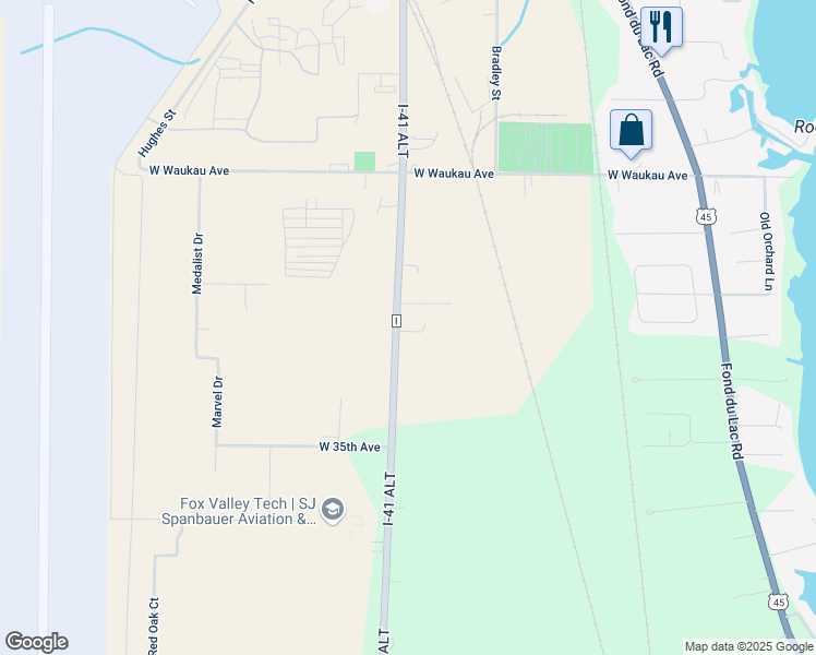map of restaurants, bars, coffee shops, grocery stores, and more near 3302 Oregon Street in Oshkosh