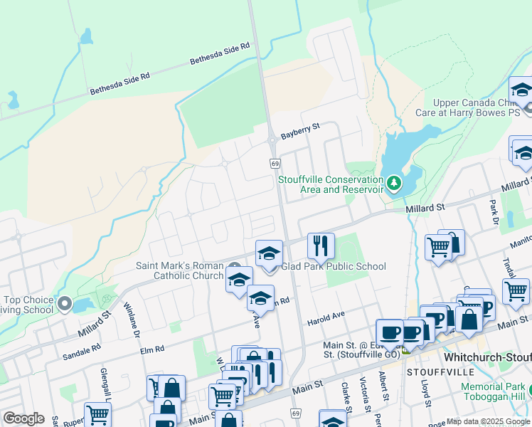 map of restaurants, bars, coffee shops, grocery stores, and more near 271 John Davis Gate in Whitchurch-Stouffville