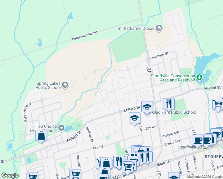 map of restaurants, bars, coffee shops, grocery stores, and more near 298 West Lawn Crescent in Whitchurch-Stouffville
