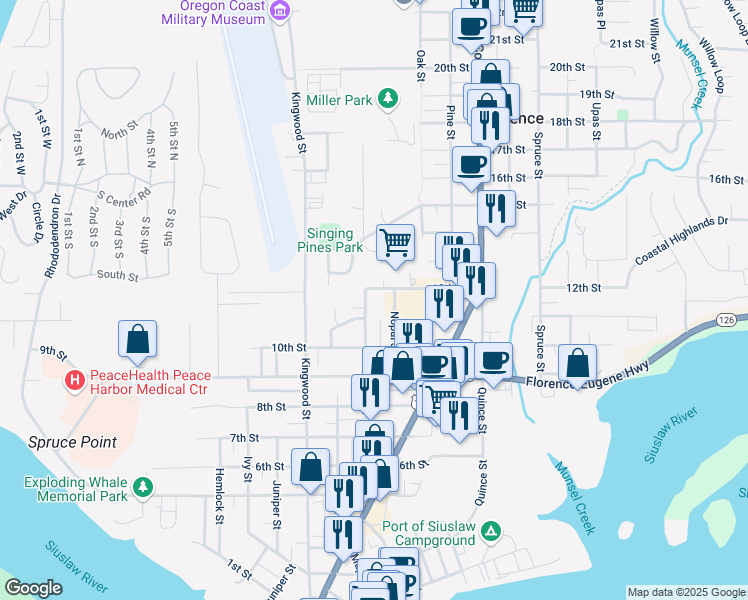 map of restaurants, bars, coffee shops, grocery stores, and more near 1438 12th Street in Florence
