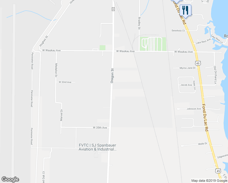 map of restaurants, bars, coffee shops, grocery stores, and more near 3302 Oregon Street in Oshkosh