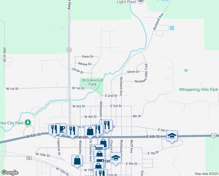 map of restaurants, bars, coffee shops, grocery stores, and more near 10 Church Avenue in Saint Charles