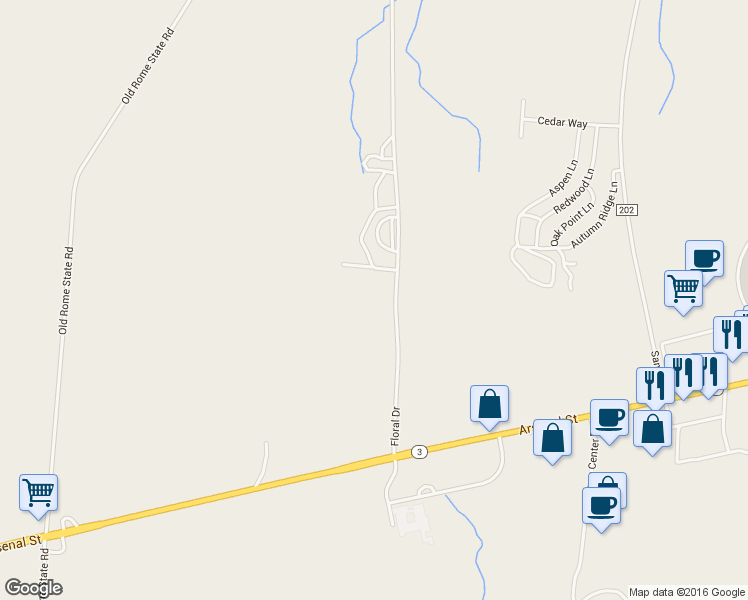 map of restaurants, bars, coffee shops, grocery stores, and more near 21423 Floral Drive in Watertown