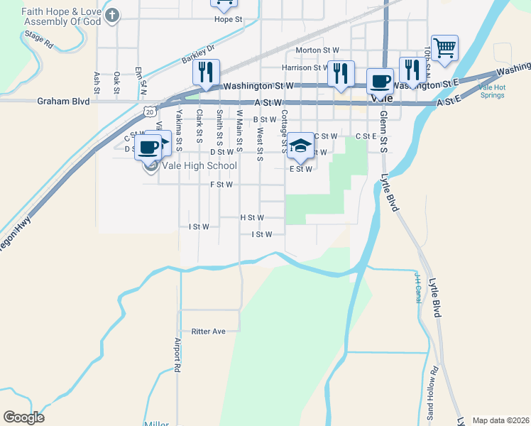 map of restaurants, bars, coffee shops, grocery stores, and more near 781 West Saint South in Vale