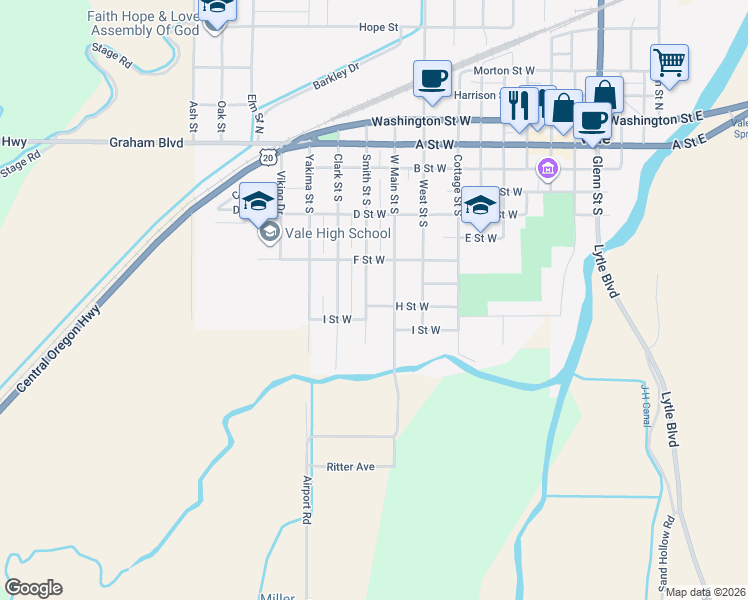 map of restaurants, bars, coffee shops, grocery stores, and more near 770 H St W in Vale