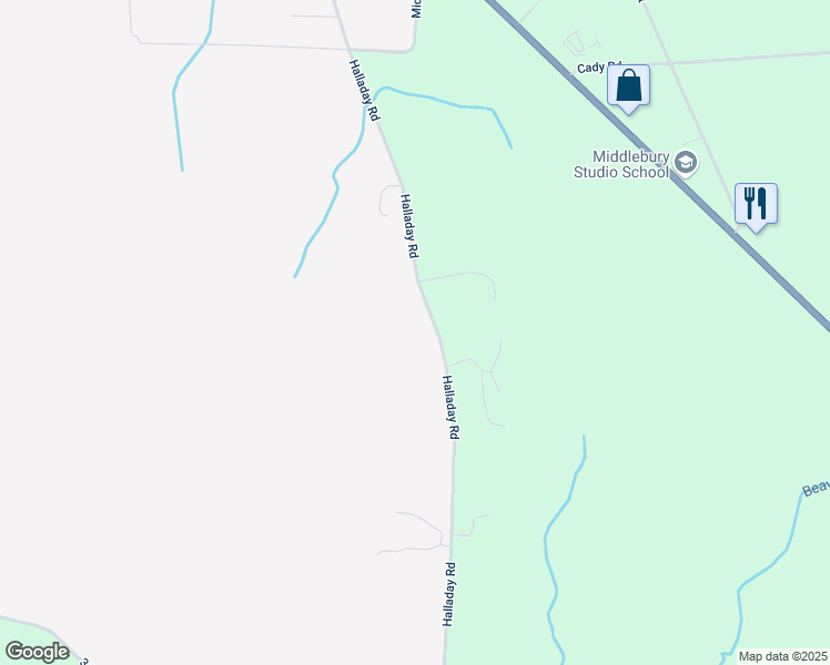 map of restaurants, bars, coffee shops, grocery stores, and more near 1014 Halladay Road in Middlebury
