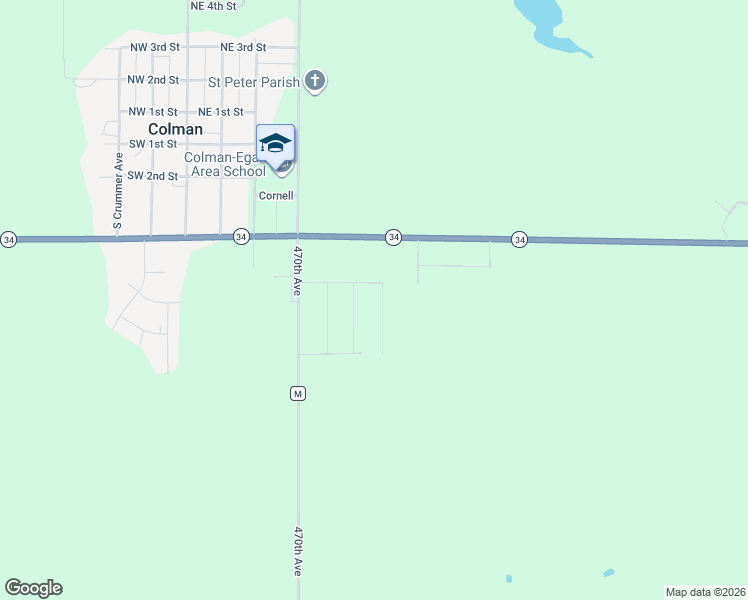 map of restaurants, bars, coffee shops, grocery stores, and more near 610 Discovery Street in Colman
