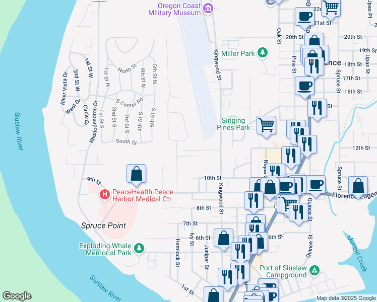 map of restaurants, bars, coffee shops, grocery stores, and more near 1150 Hemlock Street in Florence