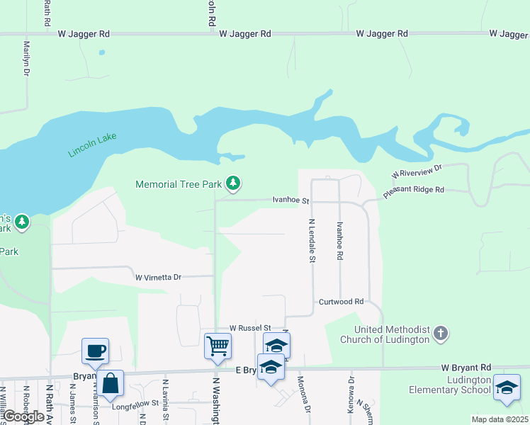 map of restaurants, bars, coffee shops, grocery stores, and more near 6272 West Cambridge Drive in Ludington
