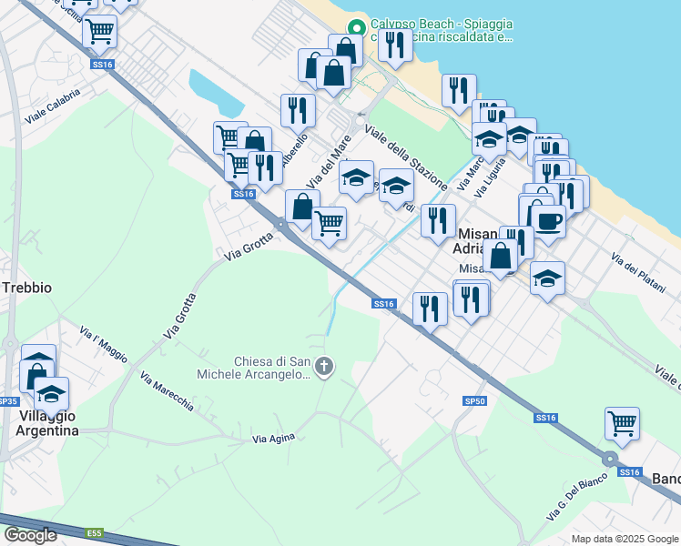 map of restaurants, bars, coffee shops, grocery stores, and more near Strada Statale 16 Adriatica in Misano Adriatico
