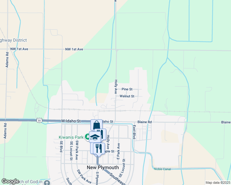 map of restaurants, bars, coffee shops, grocery stores, and more near 412 Holly Avenue in New Plymouth
