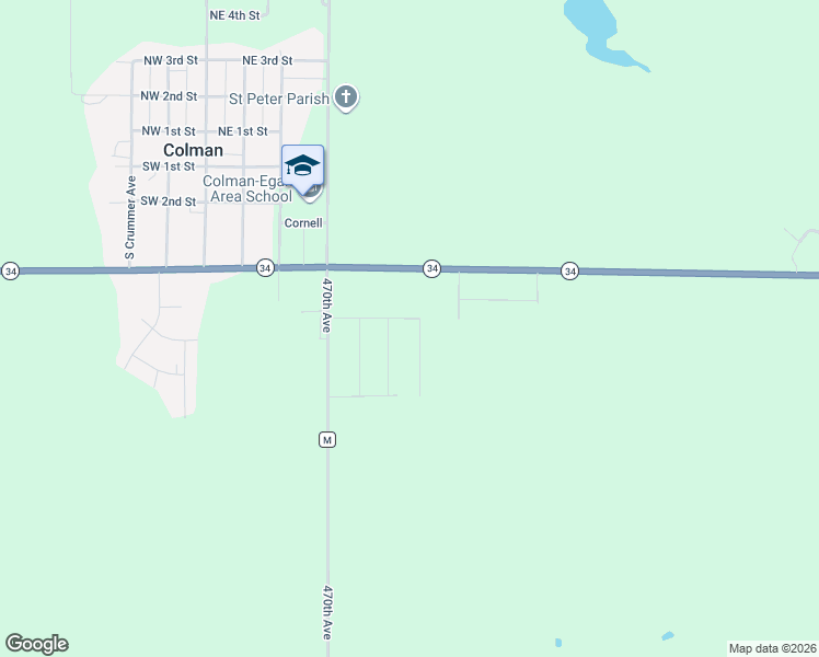 map of restaurants, bars, coffee shops, grocery stores, and more near 610 Discovery Street in Colman