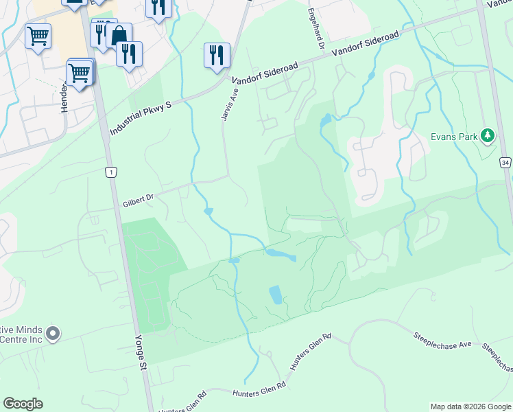 map of restaurants, bars, coffee shops, grocery stores, and more near 15 Jarvis Avenue in Aurora