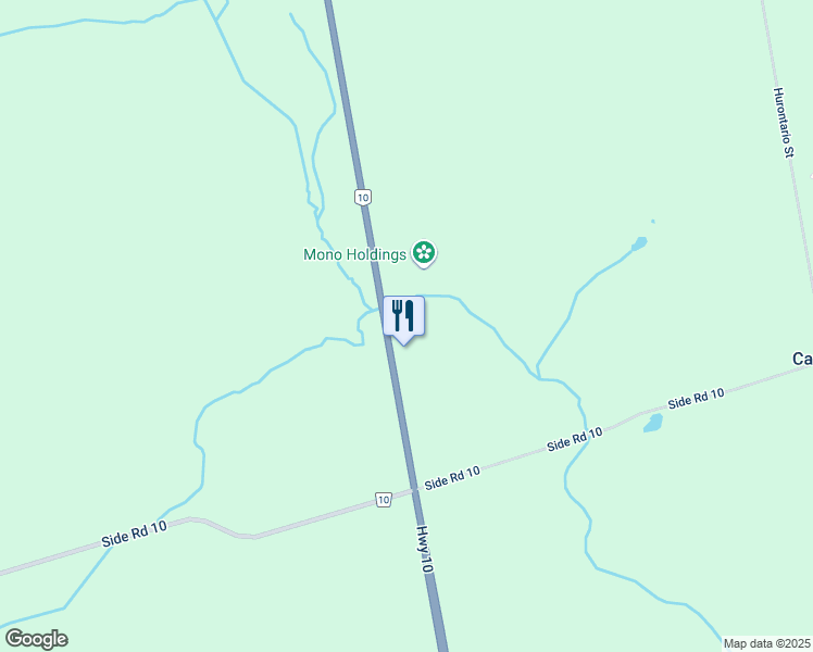 map of restaurants, bars, coffee shops, grocery stores, and more near 634041 Highway 10 in Orangeville