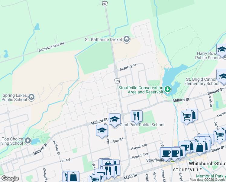 map of restaurants, bars, coffee shops, grocery stores, and more near 37 Kellington Trail in Whitchurch-Stouffville