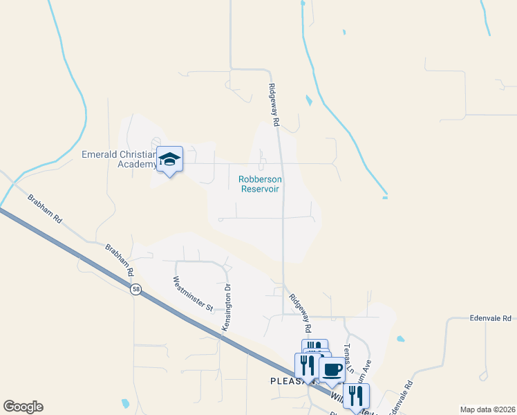map of restaurants, bars, coffee shops, grocery stores, and more near 85180 Ridgeway Rd in Pleasant Hill