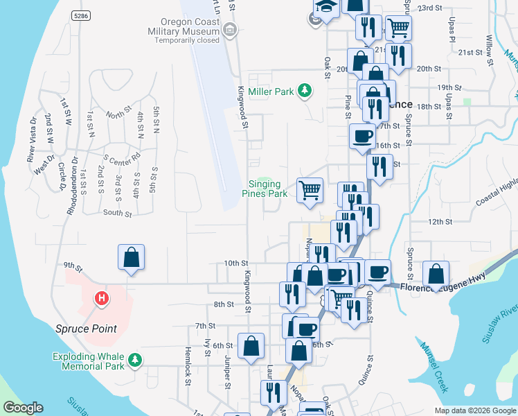 map of restaurants, bars, coffee shops, grocery stores, and more near 1226 Airport Road in Florence