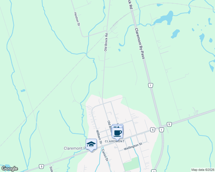 map of restaurants, bars, coffee shops, grocery stores, and more near 5113 Brock Road in Pickering