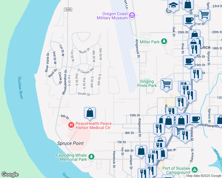 map of restaurants, bars, coffee shops, grocery stores, and more near 14 Park Village Drive in Florence