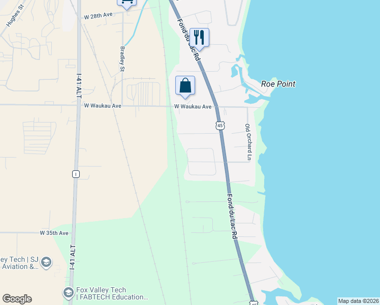 map of restaurants, bars, coffee shops, grocery stores, and more near 3265 Isaac Lane in Oshkosh