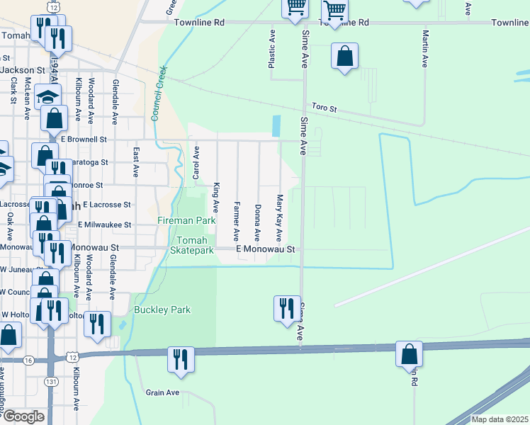 map of restaurants, bars, coffee shops, grocery stores, and more near 820 Donna Avenue in Tomah