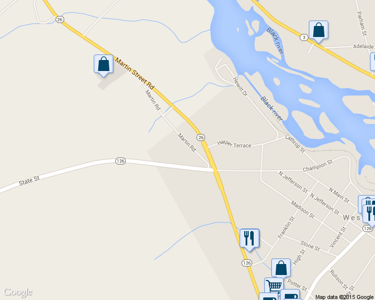 map of restaurants, bars, coffee shops, grocery stores, and more near 15 Martin Road in Carthage