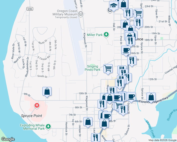 map of restaurants, bars, coffee shops, grocery stores, and more near 1226 Airport Road in Florence