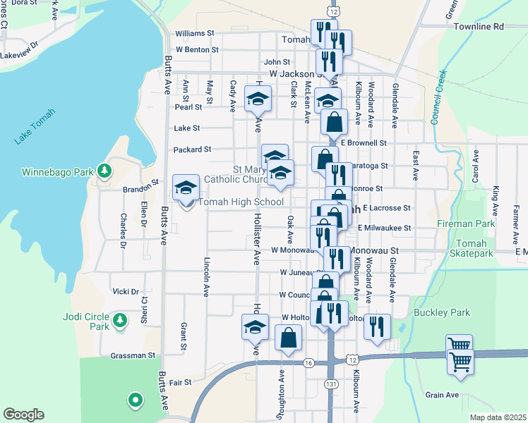 map of restaurants, bars, coffee shops, grocery stores, and more near 320 West Lacrosse Street in Tomah
