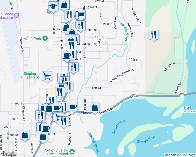 map of restaurants, bars, coffee shops, grocery stores, and more near 2199 13th Street in Florence