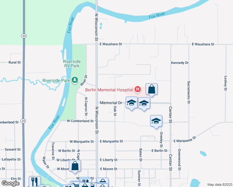 map of restaurants, bars, coffee shops, grocery stores, and more near 432 Oak Street in Berlin