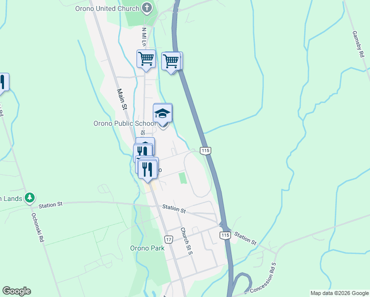 map of restaurants, bars, coffee shops, grocery stores, and more near 50 Centreview Street in Clarington