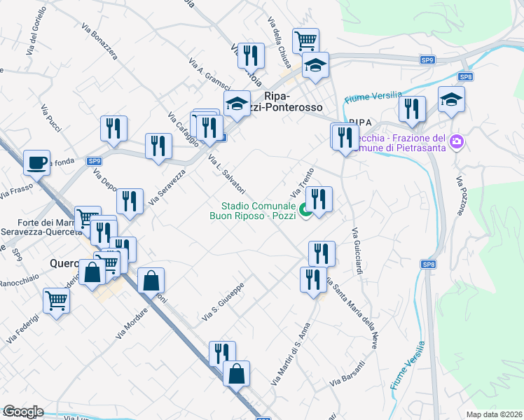 map of restaurants, bars, coffee shops, grocery stores, and more near 423 Via L. Salvatori in Ripa- Pozzi-Ponterosso