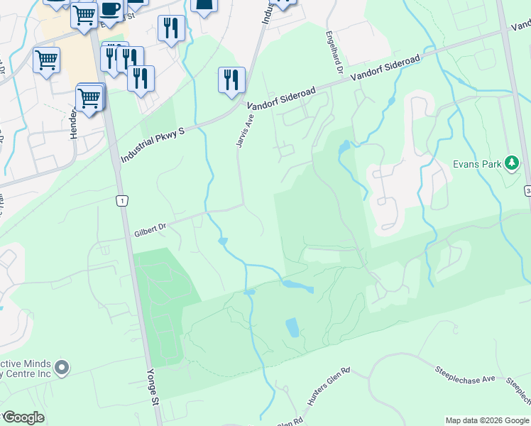 map of restaurants, bars, coffee shops, grocery stores, and more near 11 Jarvis Avenue in Aurora