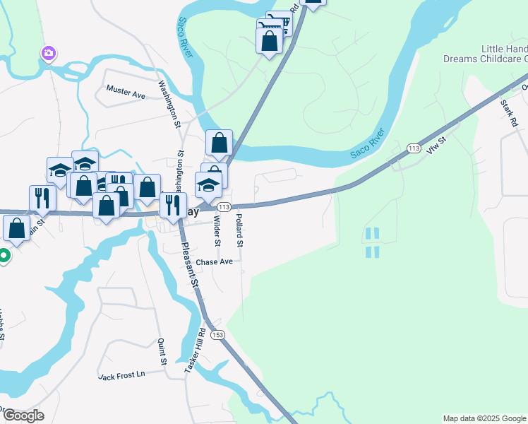 map of restaurants, bars, coffee shops, grocery stores, and more near 125 East Main Street in Conway