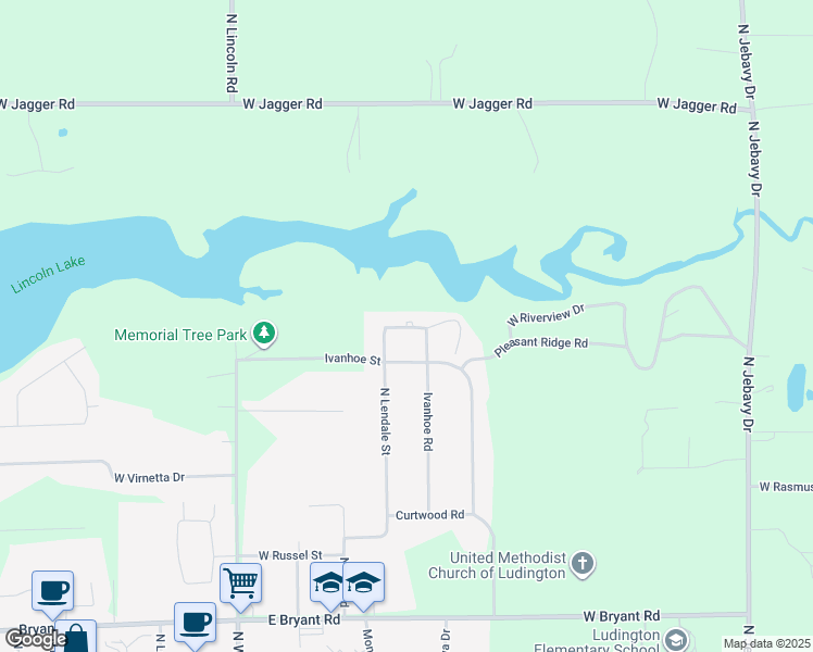 map of restaurants, bars, coffee shops, grocery stores, and more near 6096 Arrow Rd in Ludington