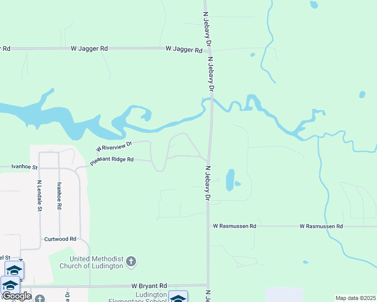 map of restaurants, bars, coffee shops, grocery stores, and more near 5679 Pleasant Ridge Road in Ludington