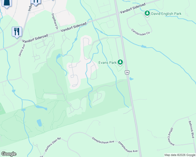 map of restaurants, bars, coffee shops, grocery stores, and more near 411 Crossing Bridge Place in Aurora