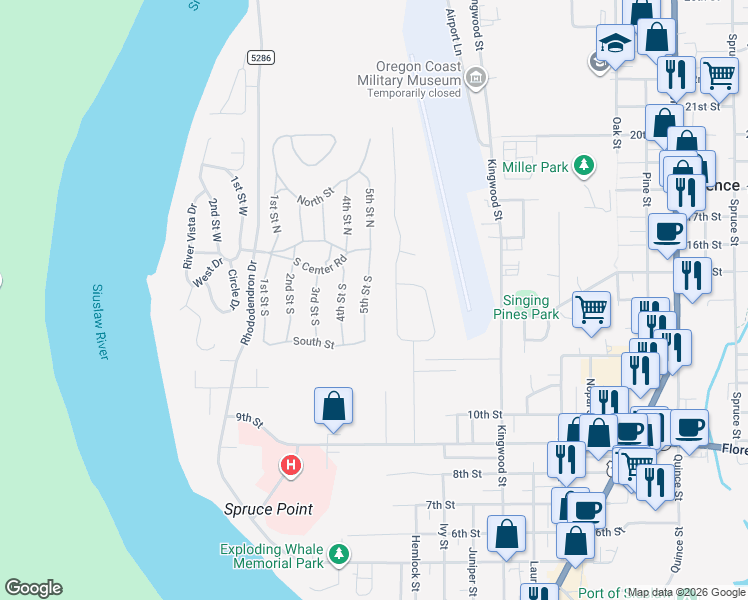 map of restaurants, bars, coffee shops, grocery stores, and more near 15 Park Village Drive in Florence