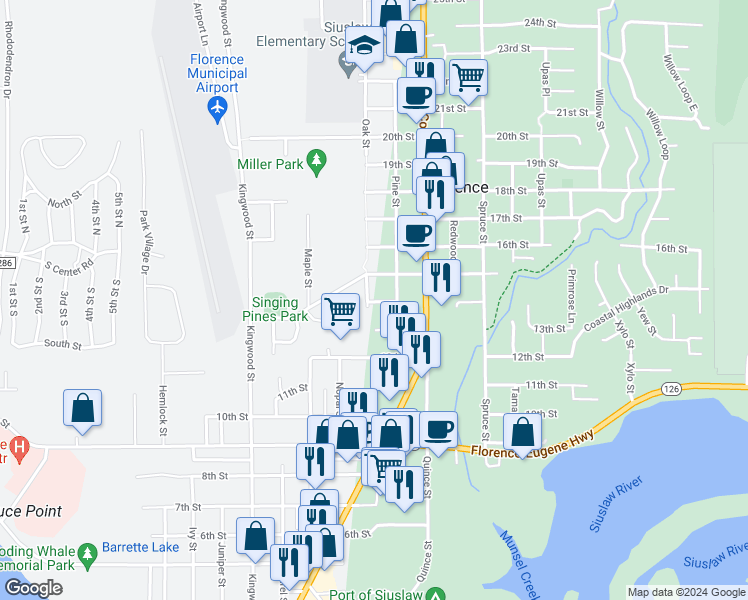 map of restaurants, bars, coffee shops, grocery stores, and more near 1621 14th Street in Florence