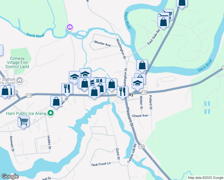 map of restaurants, bars, coffee shops, grocery stores, and more near in Conway