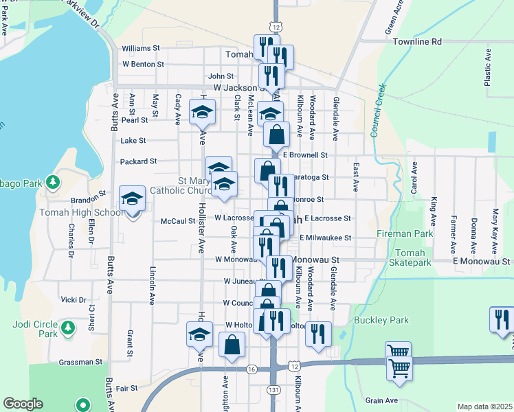 map of restaurants, bars, coffee shops, grocery stores, and more near 906 McLean Avenue in Tomah