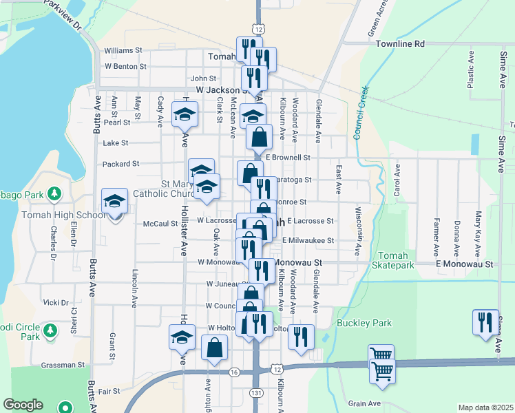 map of restaurants, bars, coffee shops, grocery stores, and more near 708 Superior Avenue in Tomah