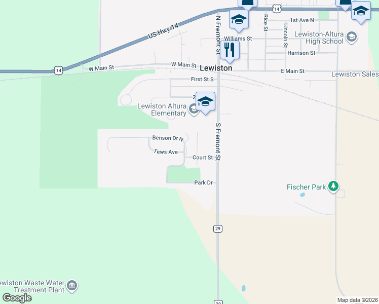 map of restaurants, bars, coffee shops, grocery stores, and more near 300 Benson Drive in Lewiston