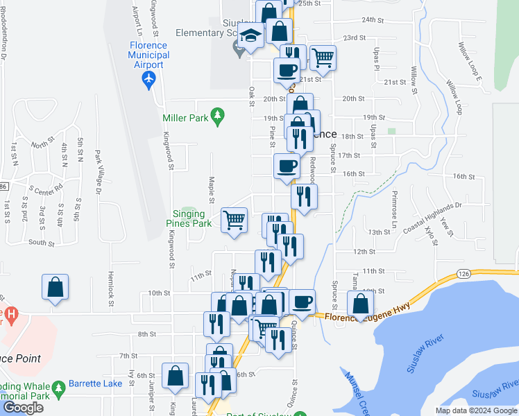 map of restaurants, bars, coffee shops, grocery stores, and more near 1631 14th Street in Florence
