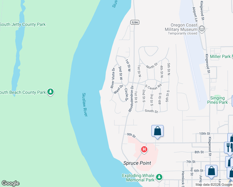 map of restaurants, bars, coffee shops, grocery stores, and more near 1601 Circle Drive in Florence